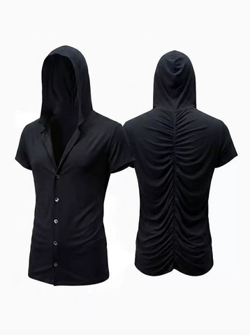 DND4DES niche design hooded T-shirt pleated design niche wool blend short sleeved shirt