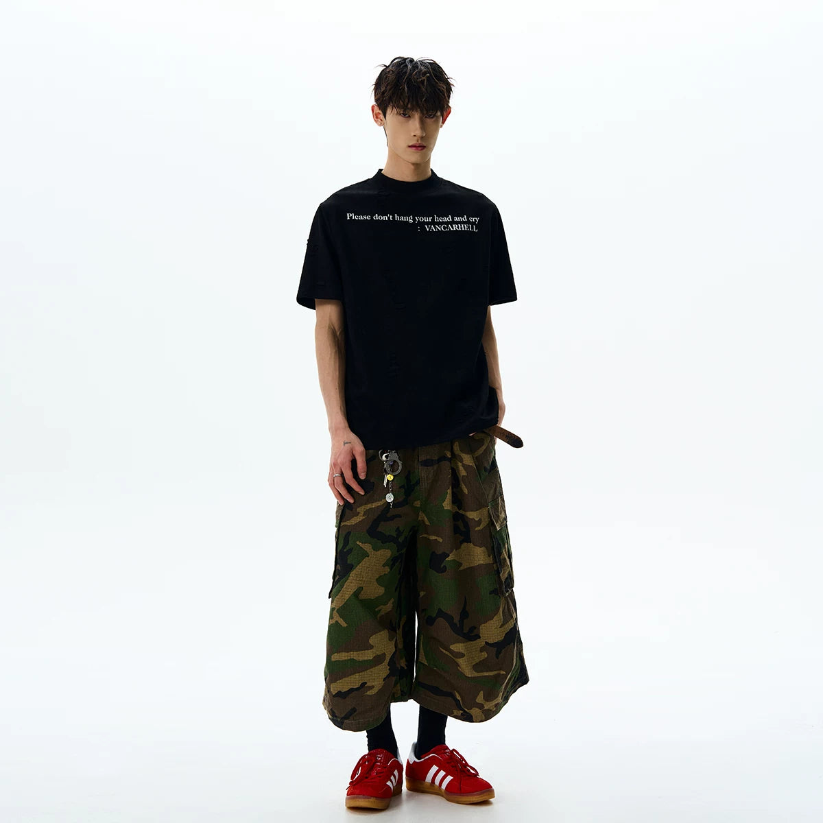 A PUEE American Retro Cleanfit Letter Slogan Punched Short Sleeve T-shirt High End Versatile Loose Top