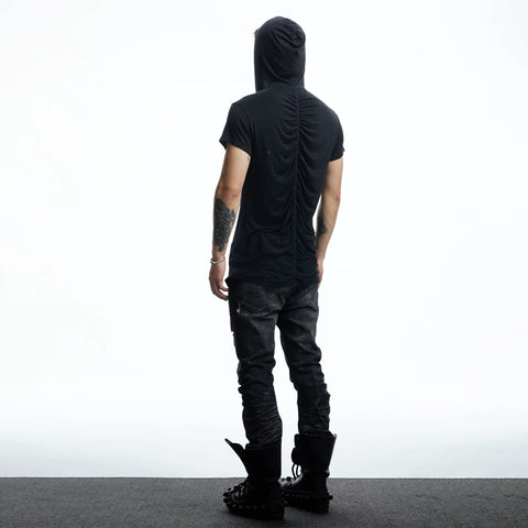 DND4DES niche design hooded T-shirt pleated design niche wool blend short sleeved shirt