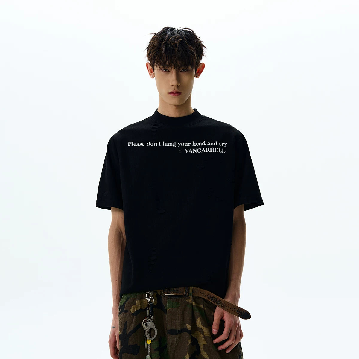 A PUEE American Retro Cleanfit Letter Slogan Punched Short Sleeve T-shirt High End Versatile Loose Top