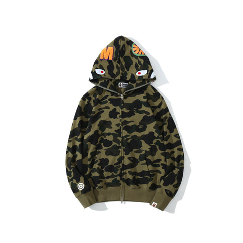 Cross border foreign trade wholesale new shark camouflage hooded cardigan zipper looped fleece men's and women's hoodie jacket trendy (7)