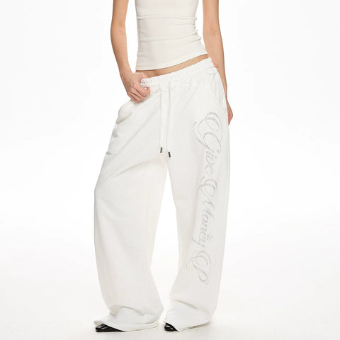 A PUEE American retro letter hot diamond drawstring sweatpants for men and women, casual loose sports, street dance, cool casual pants