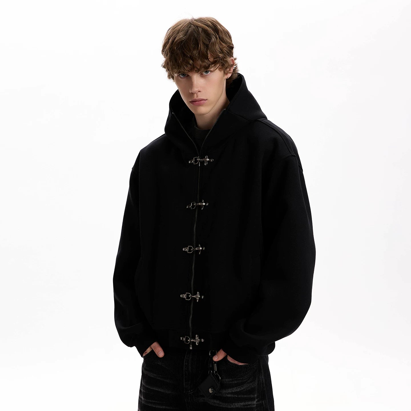 A PUEE American retro clean fit airplane buckle design sense zipper hoodie boxy version short jacket trendy