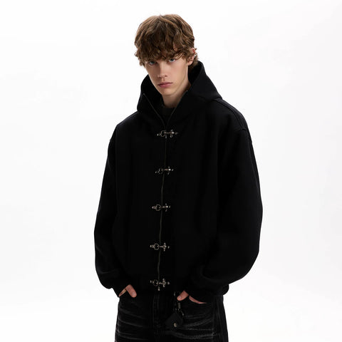 A PUEE American retro clean fit airplane buckle design sense zipper hoodie boxy version short jacket trendy