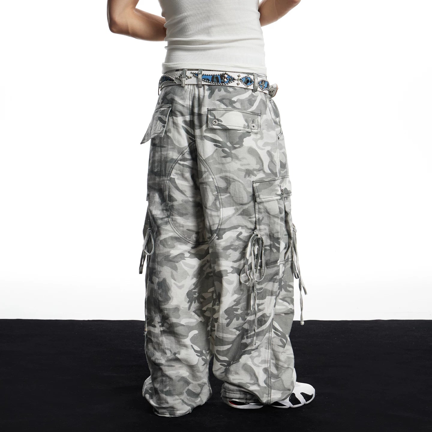 DND4DES American street hip-hop camouflage commuting wide leg pants with multiple pockets straight leg casual linen pants