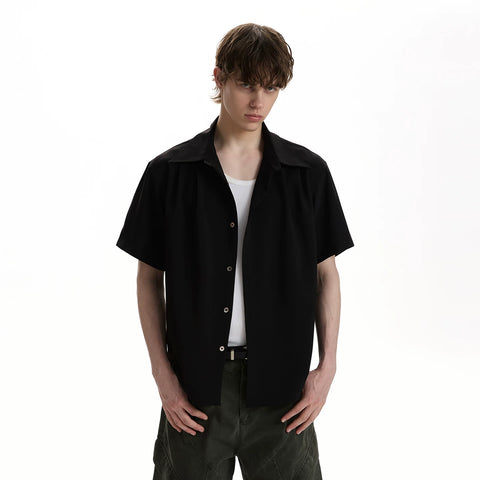 A PUEE classic minimalist deconstructive cut short sleeved shirt cleanfit, high-end casual versatile shoulder shirt