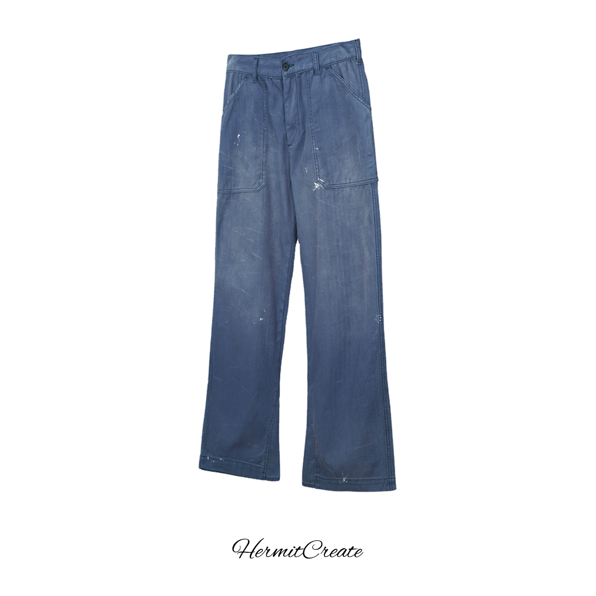 HC/HermitCreate Washing Series Classic Gasoline Blue Old Legal Pants Street Ink Splash Vintage