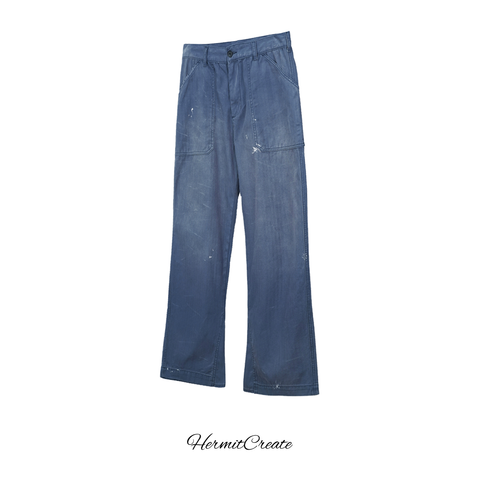 HC/HermitCreate Washing Series Classic Gasoline Blue Old Legal Pants Street Ink Splash Vintage