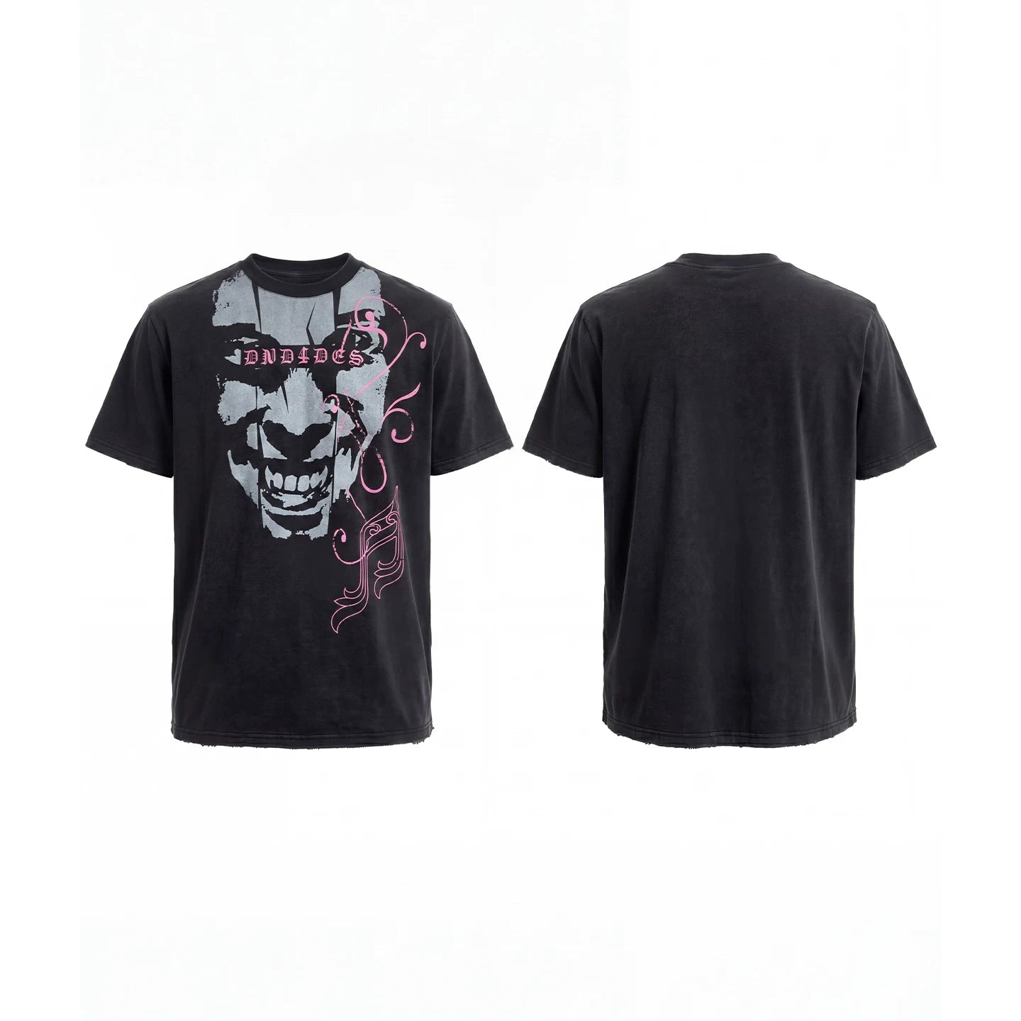 DND4DES American Street Heavy Industry Washed Old Dark Punk Note Portrait Loose Short sleeved T-shirt