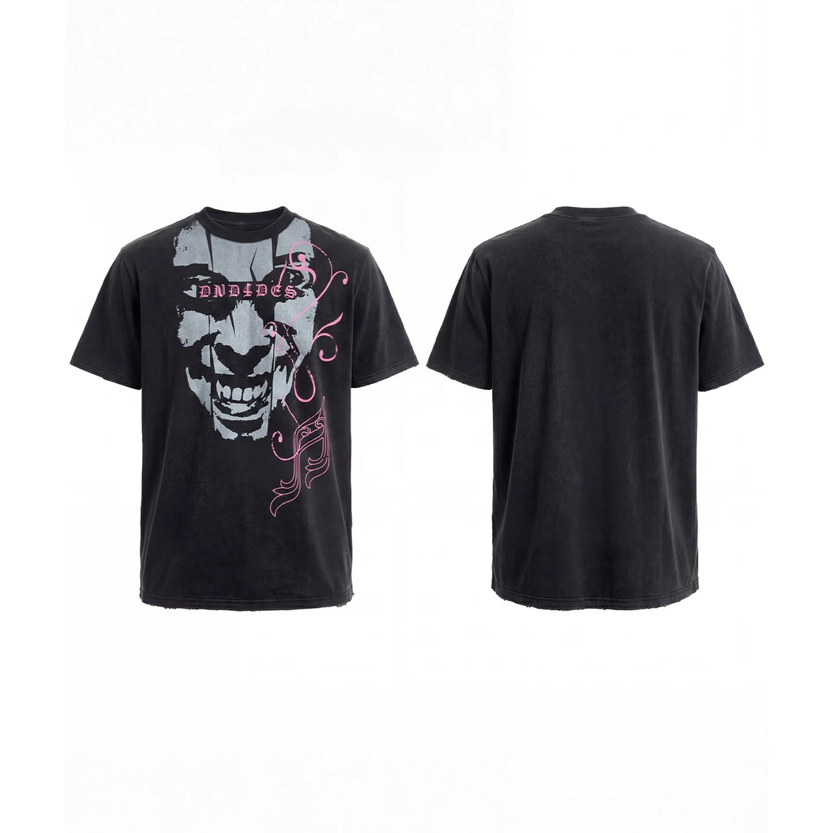 DND4DES American Street Heavy Industry Washed Old Dark Punk Note Portrait Loose Short sleeved T-shirt