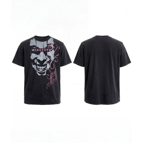 DND4DES American Street Heavy Industry Washed Old Dark Punk Note Portrait Loose Short sleeved T-shirt