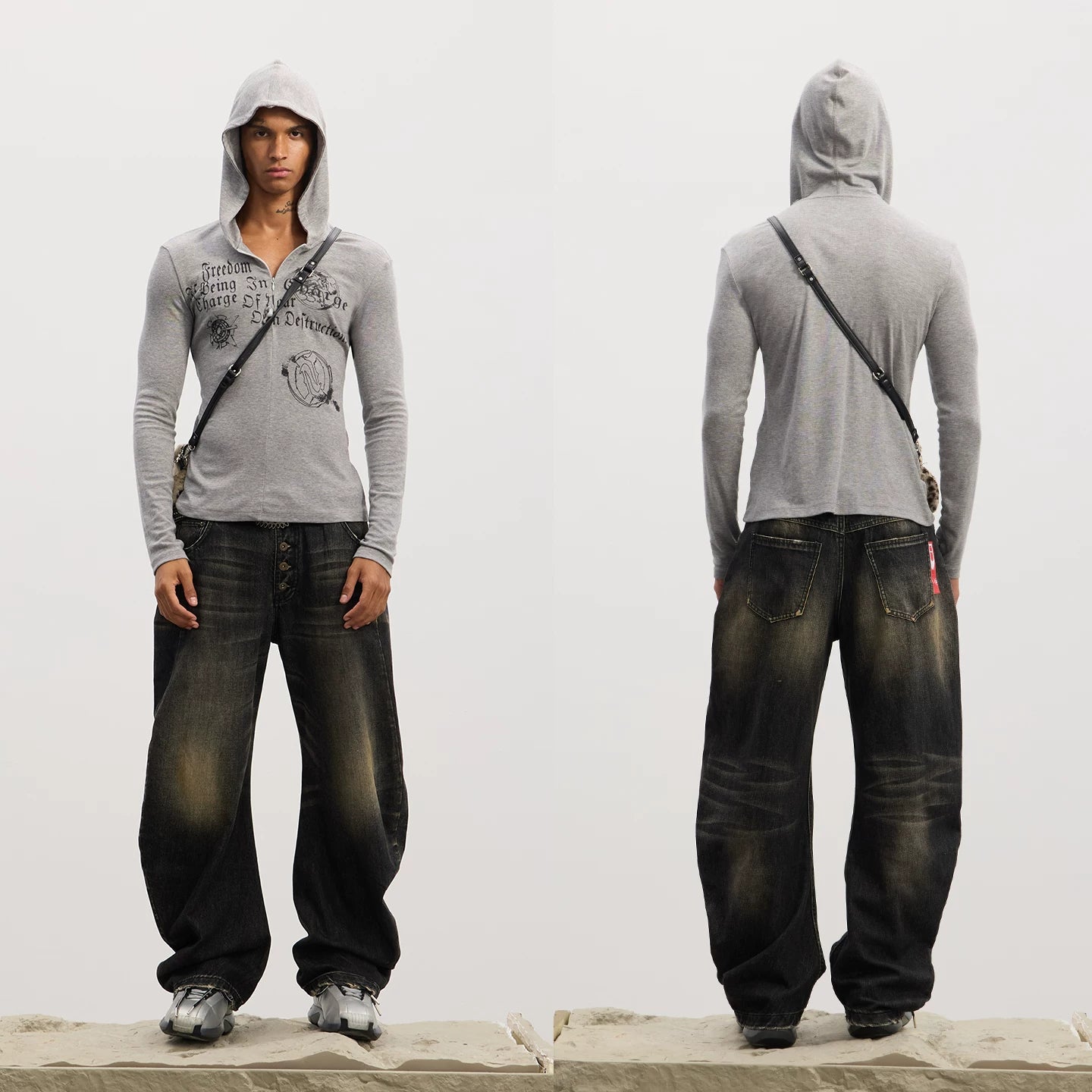 DND4DES American retro three-dimensional washed cat whiskers made of old curved knife shaped buckle baggy jeans in multiple colors