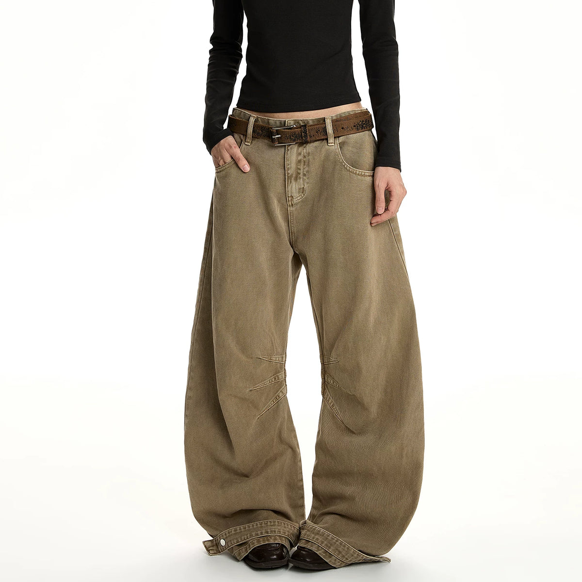 A PUEE Retro Deconstructed Wrinkle Washed Outdated Curved Knife Jeans Loose Straight Tube Micro Pull High End Long Pants