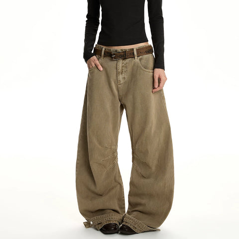 A PUEE Retro Deconstructed Wrinkle Washed Outdated Curved Knife Jeans Loose Straight Tube Micro Pull High End Long Pants