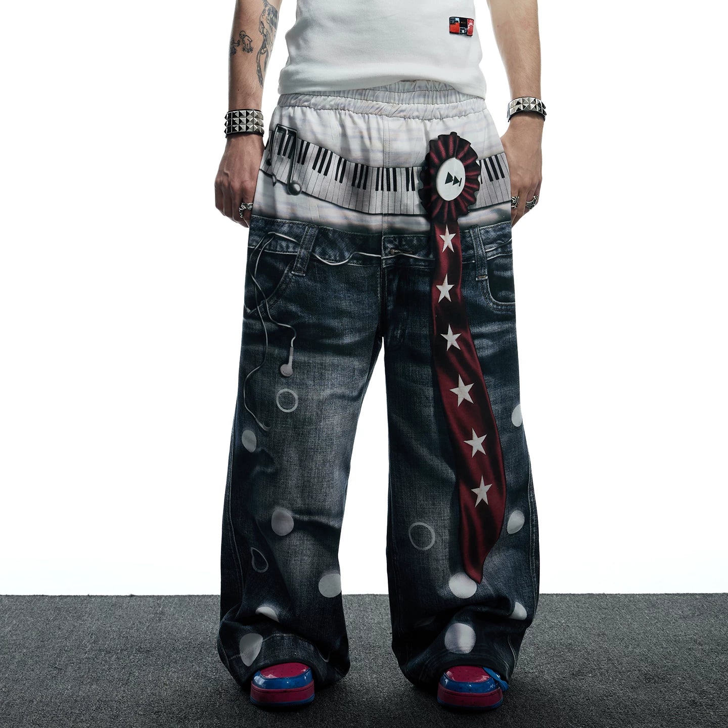 DND4DES original American polka dot 3D printed tie casual design baggy silhouette casual knitted pants