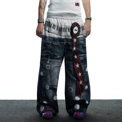 DND4DES original American polka dot 3D printed tie casual design baggy silhouette casual knitted pants