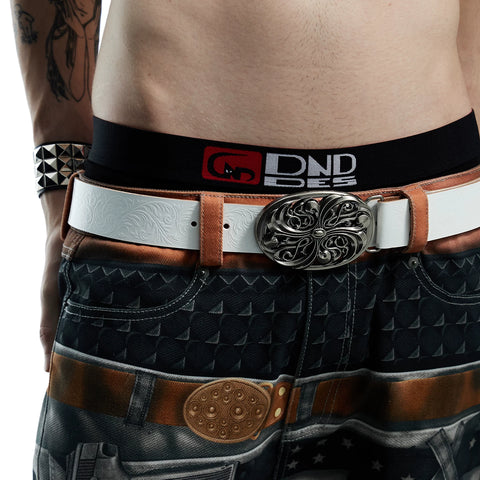 DND4DES Mu Zhicheng's same retro honeysuckle pattern buckle head carved heavy industry head layer cowhide leather belt waist belt