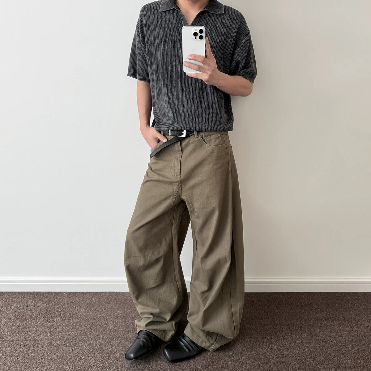 A PUEE American retro distressed pleated work pants men's trendy straight tube slightly flared slimming cleanfit curved knife pants