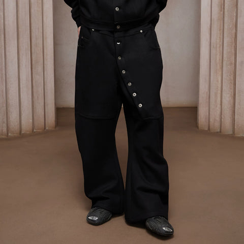 DND4DES American retro design, curved long breasted baggy silhouette, curved knife wool blend sweatpants, long pants