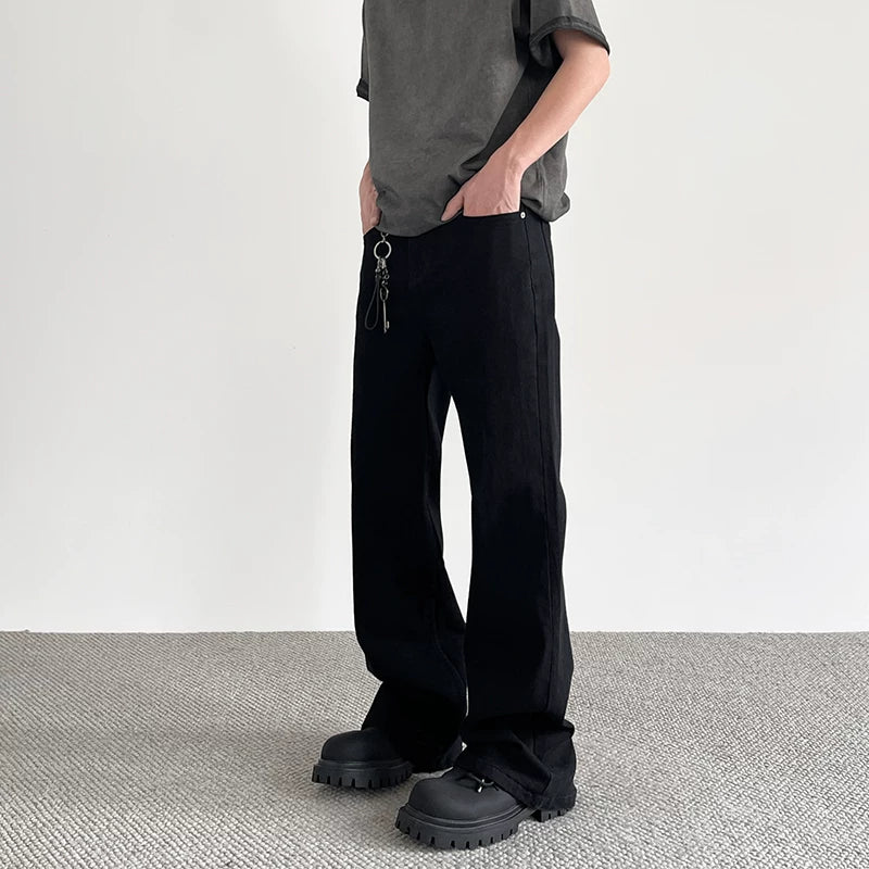 APUEE American High Street Cleanfit Solid Color Black Casual Pants Trendy Straight Tube Look Slim and Micro Pull Vibe Style Pants