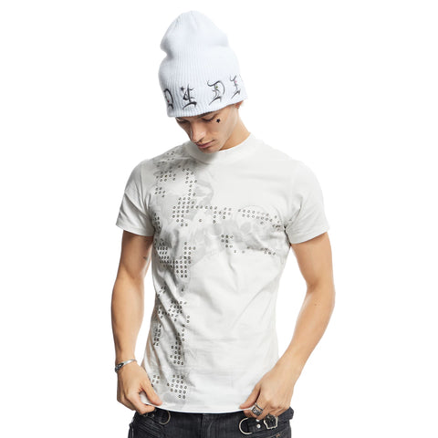 DND4DES American street hot stamping cross short sleeved light Asian skull print slim fit pure cotton round neck T-shirt