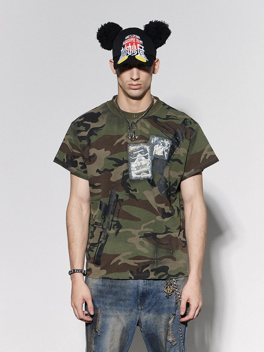 DND4DES China-Chic Cross Hot Drill Short Sleeve T-shirt Youth Applicable Breathable Cotton Top