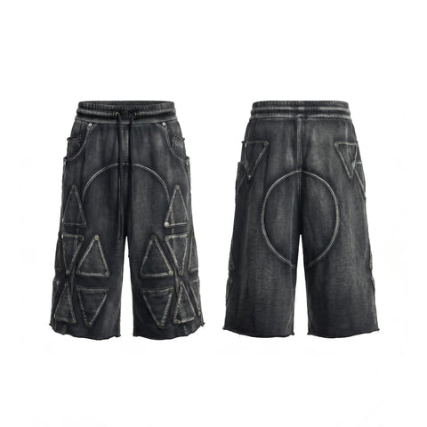 DND4DES American street design, casual, heavy-duty, washed and worn, loose knit cropped shorts
