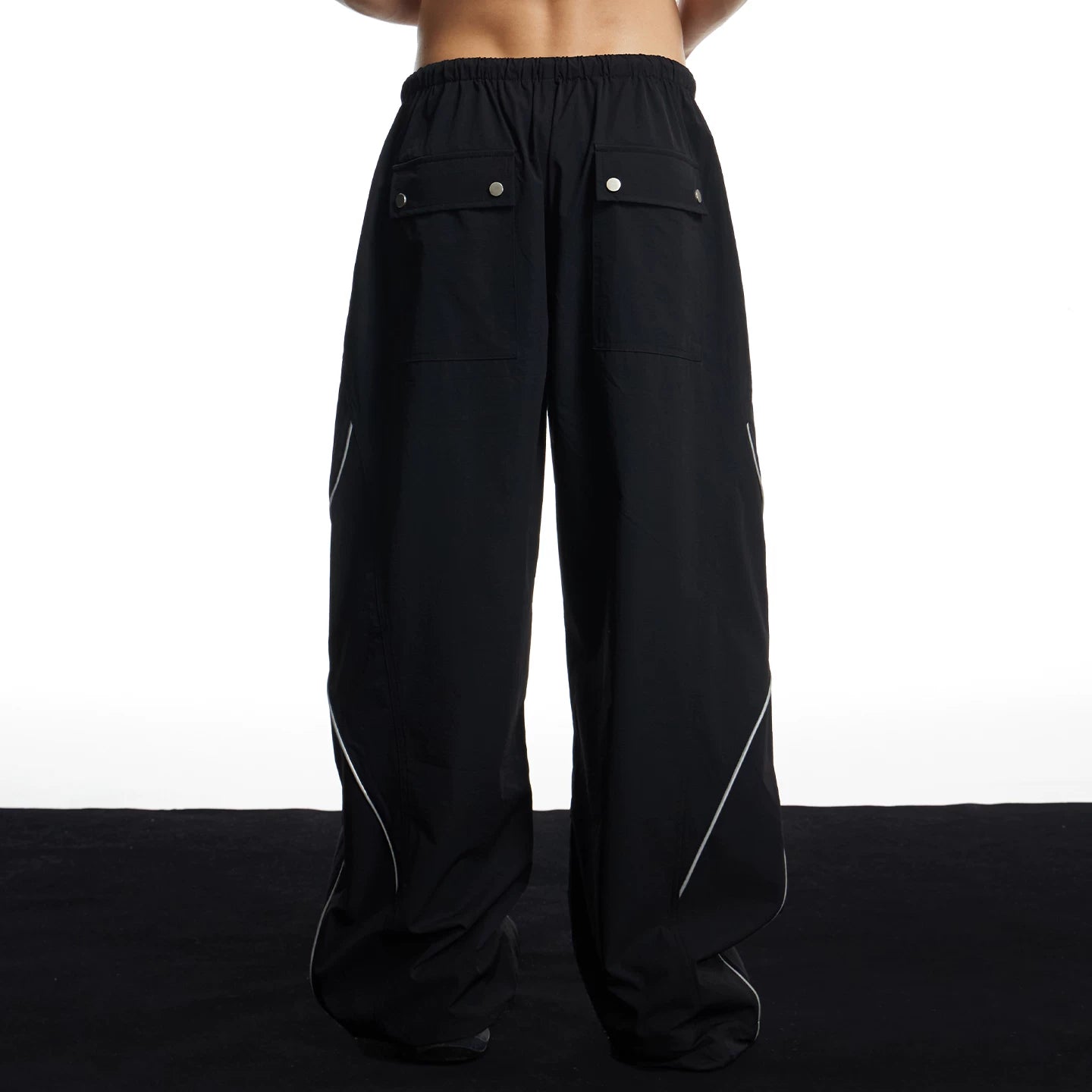 DND4DES American street high-end reflective strip wide leg paratrooper pants commuting black loose sports pants