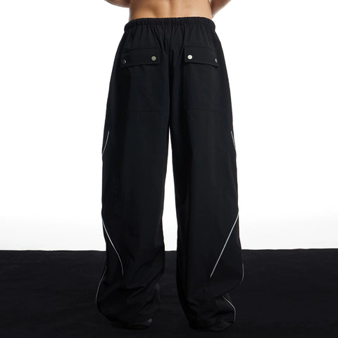 DND4DES American street high-end reflective strip wide leg paratrooper pants commuting black loose sports pants