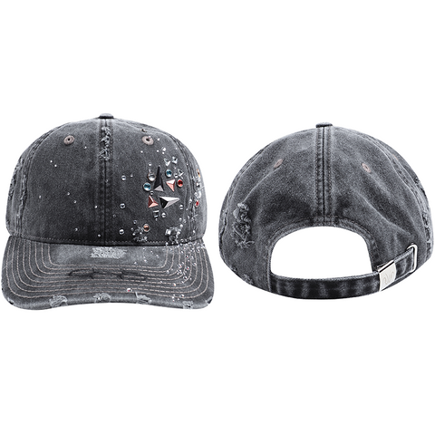 DND4DES washed denim baseball cap, American style big head circumference, wide brim, heavy-duty damage hardware, rhinestone duckbill cap