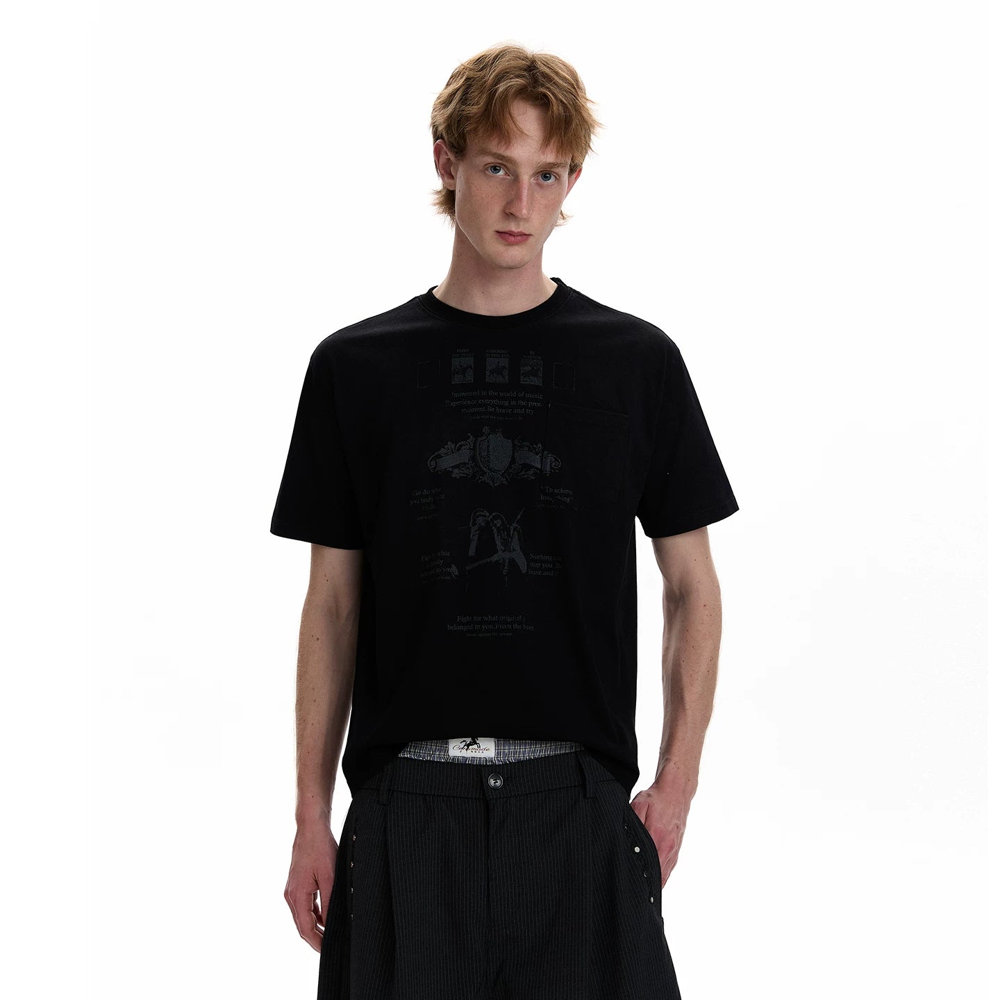A PUEE American retro vintage vintage vintage vintage round neck T-shirt for men and women, light Asian style shoulder cut short top for summer