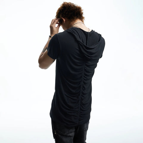 DND4DES niche design hooded T-shirt pleated design niche wool blend short sleeved shirt