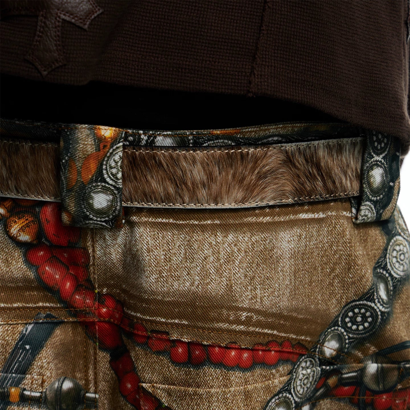 DND4DES Wang Sulong's same retro honeysuckle pattern brown horsehair heavy industry top layer cowhide leather belt waist belt