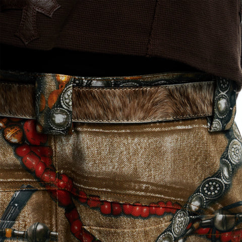 DND4DES Wang Sulong's same retro honeysuckle pattern brown horsehair heavy industry top layer cowhide leather belt waist belt