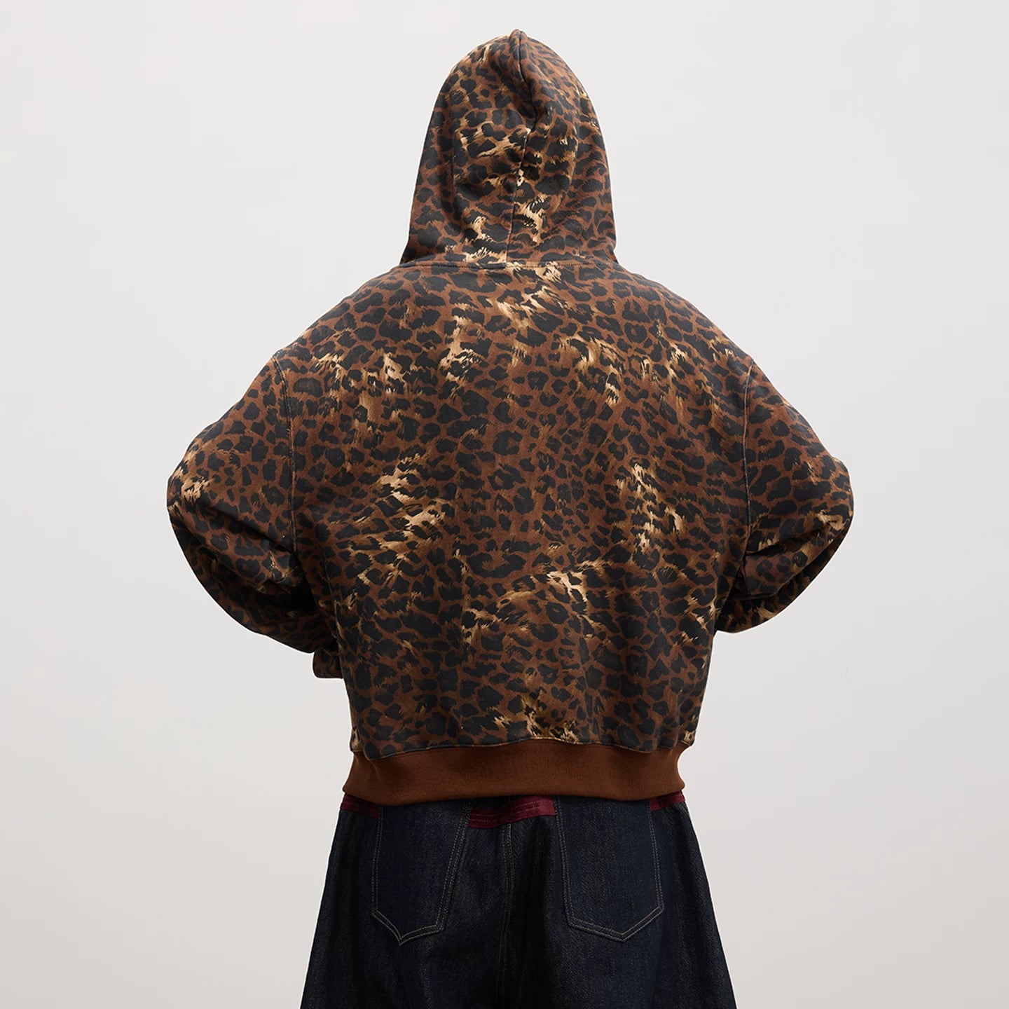 DND4DES original design American retro cartoon anime hot diamond teddy bear pendant leopard print hooded sweatshirt jacket