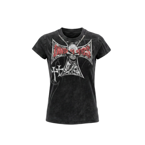 DND4DES American High Street Skeleton Cross T-shirt with Dark Graffiti Printed Short Sleeve