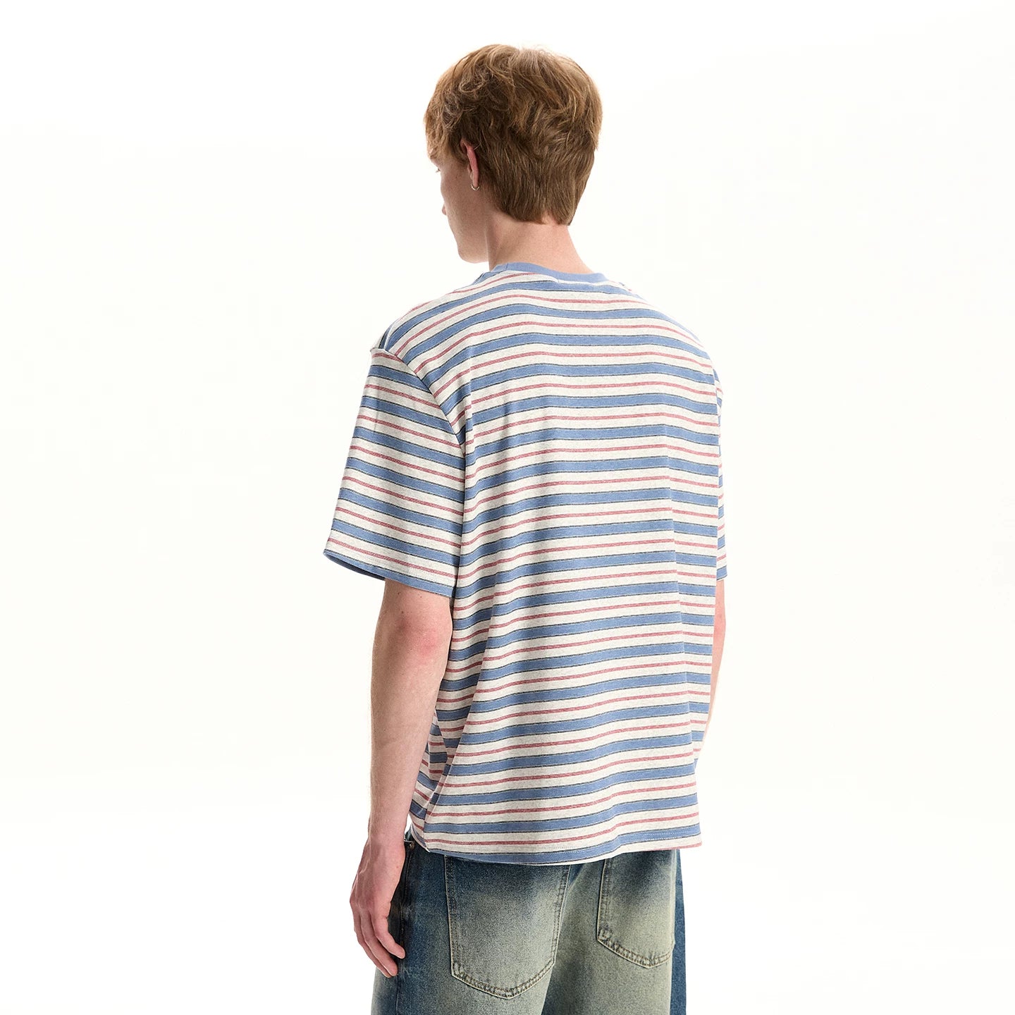 A PUEE retro high intelligence striped short sleeved T-shirt for men and women's cleanfit commuting versatile loose casual top