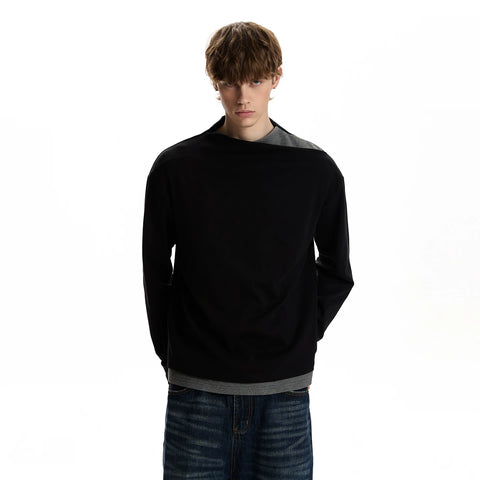 A PUEE high-end fake two-piece spliced long sleeved T-shirt clean fit layered design sense short and stylish top