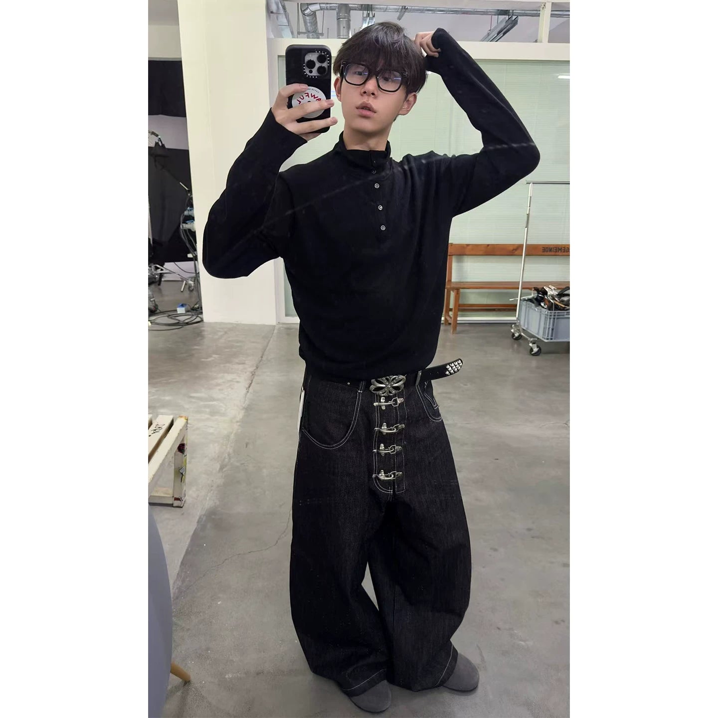 Mu Zhicheng, Wang Yiheng, Same Style DND4DES American Street Dening Original Bull Airplane Buckle Baggy Curved Knife Jeans