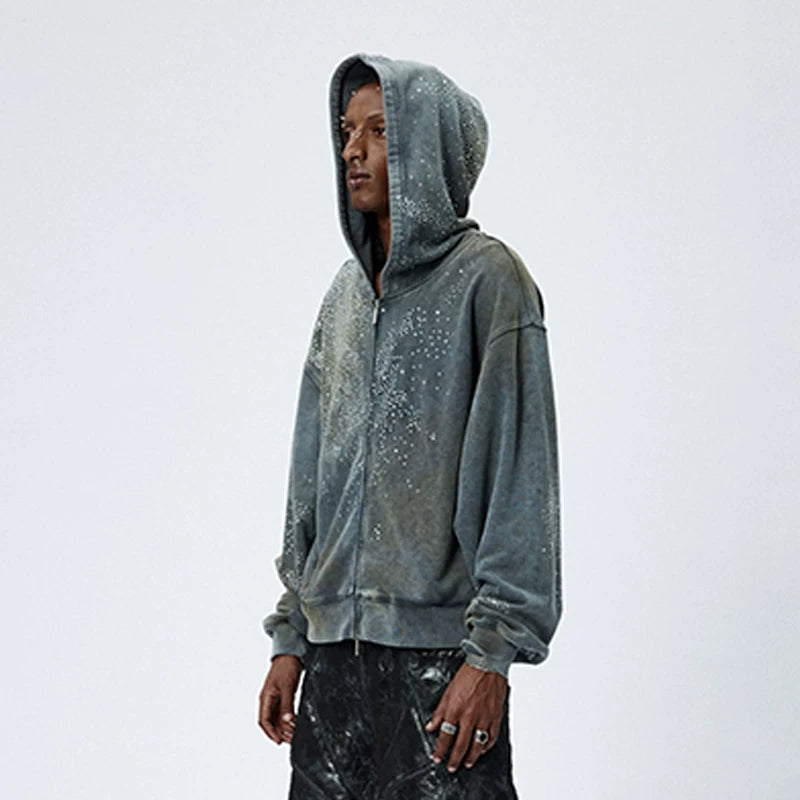 DND4DES American washed hooded sweatshirt, Wang Yiheng's same style, made of old mud dyed cotton loose jacket