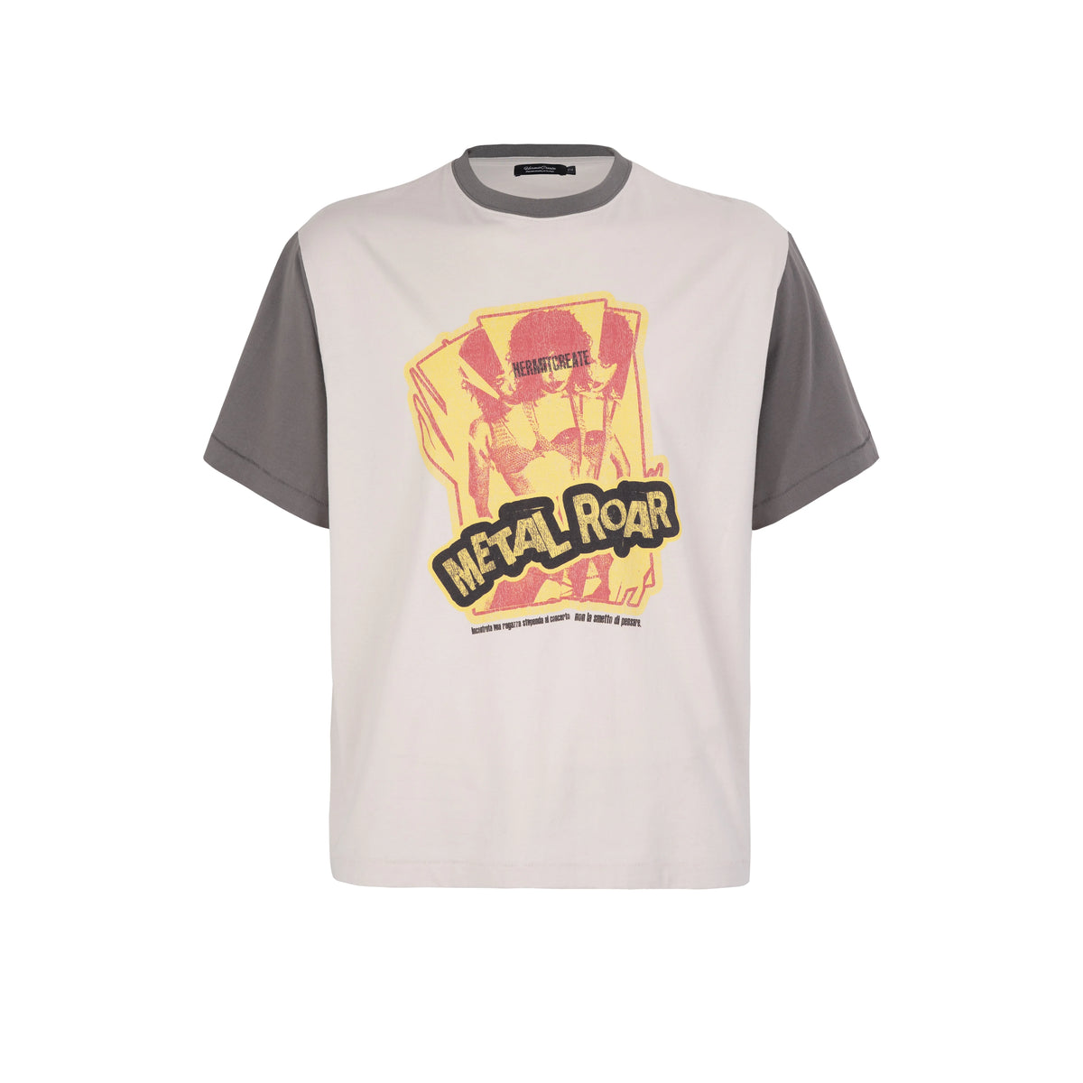 HC/HermitCreate Rock Band Second Creation Printed Color Contrasting Shoulder Short Sleeve Boxy Version