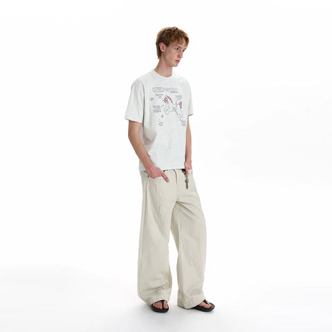 A PUEE Retro Casual Year of the Horse Line Embroidered Short Sleeve T-shirt Boxy Version Short Style Versatile Couple Top Summer