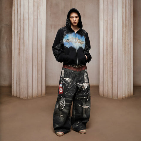 DND4DES Liu Yaowen's original American style 3D printed three waisted printed curved knife silhouette baggy jeans