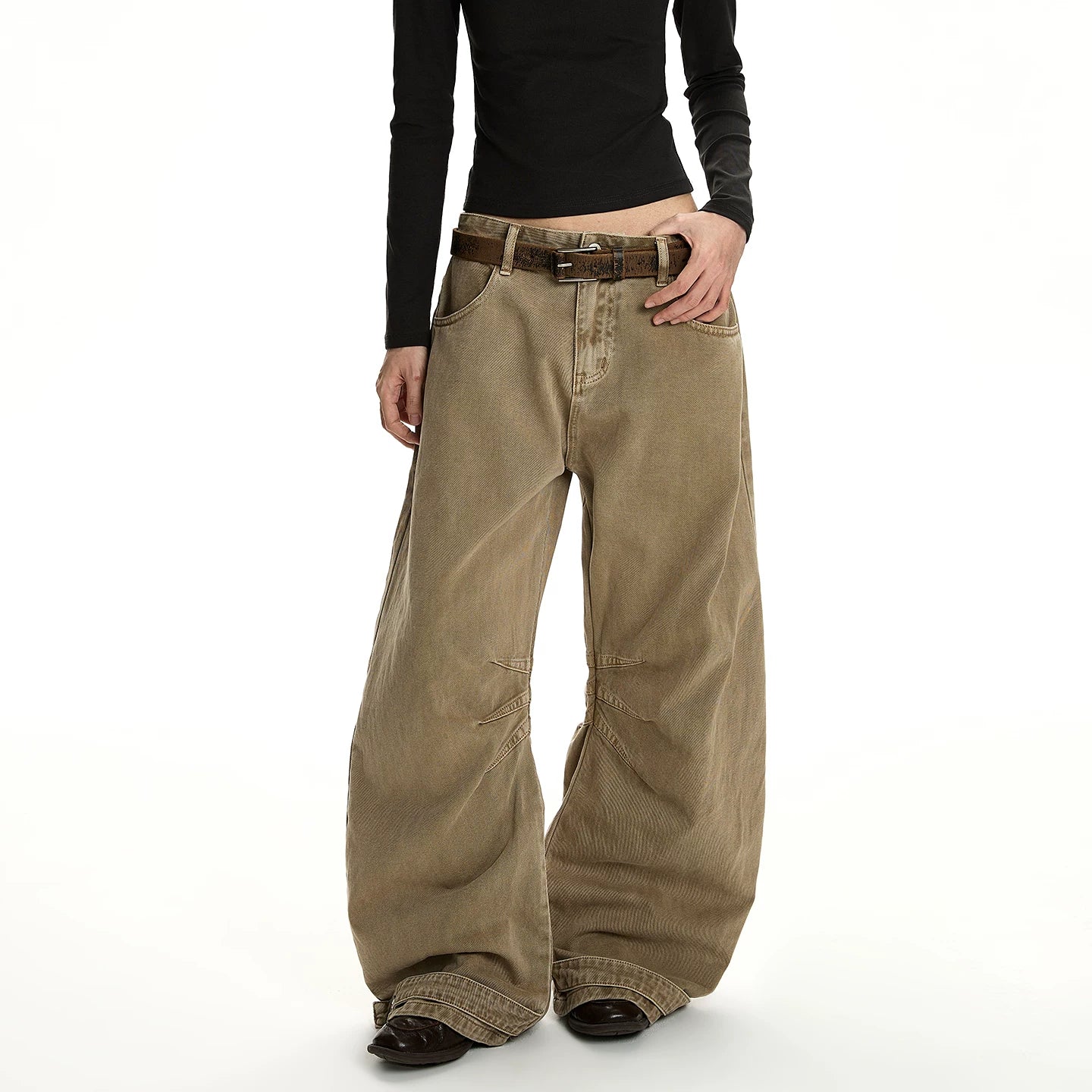 A PUEE Retro Deconstructed Wrinkle Washed Outdated Curved Knife Jeans Loose Straight Tube Micro Pull High End Long Pants