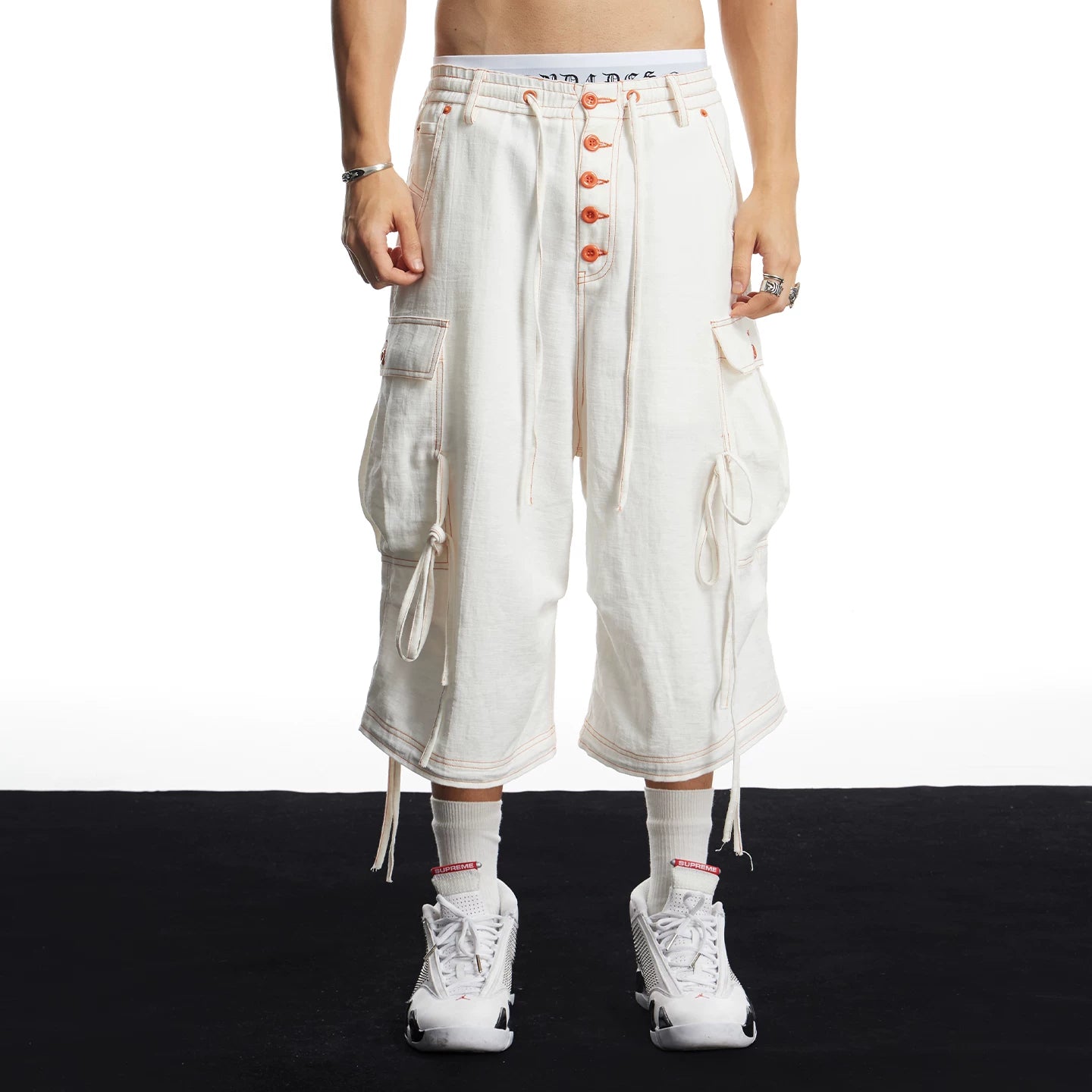 DND4DES cleanfit casual linen wide leg pants with multiple pockets and a hanging feel straight leg cropped shorts for commuting