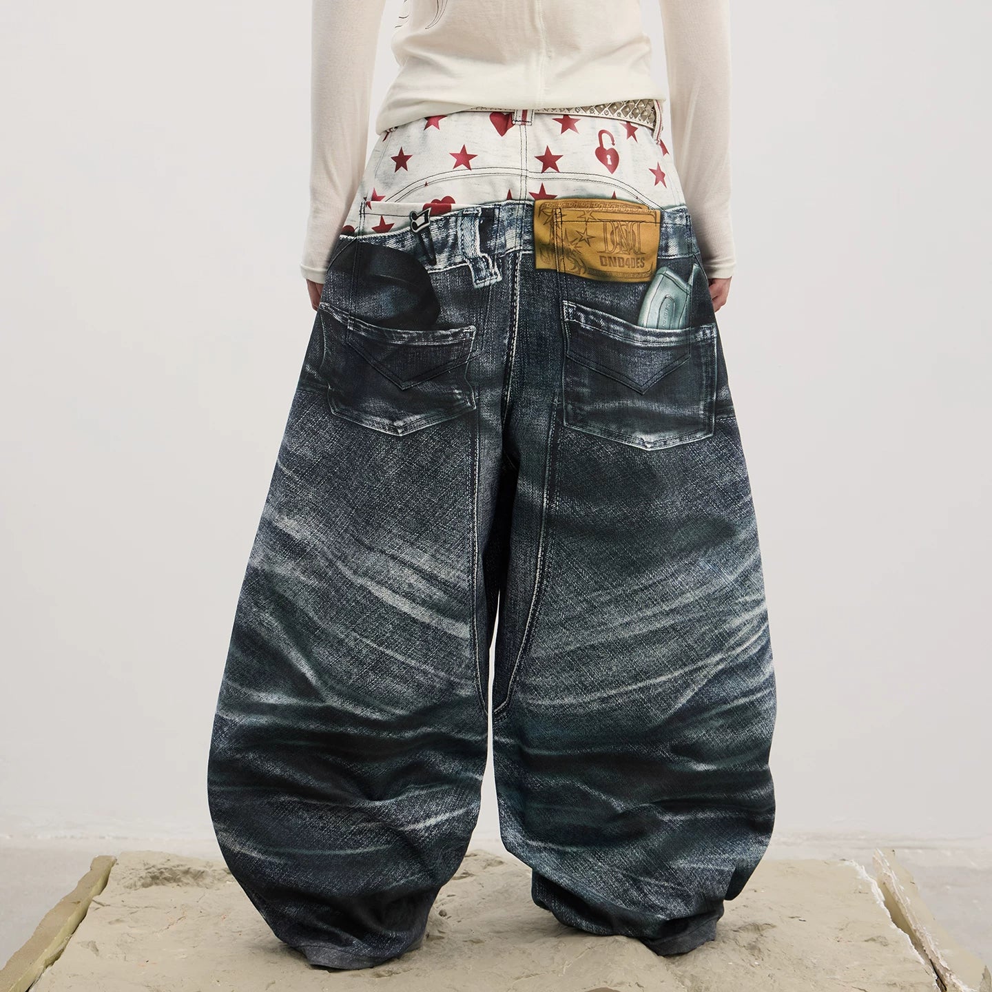 DND4DES Zhu Zhixin's original American style 3D printed pants with double waistband printed curved knife baggy jeans