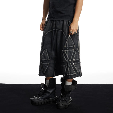 DND4DES American street design, casual, heavy-duty, washed and worn, loose knit cropped shorts