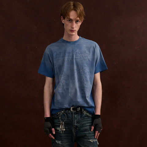 A PUEE American vintage graffiti printed T-shirt for men and women casual commuting street feel, cool and stylish top for summer