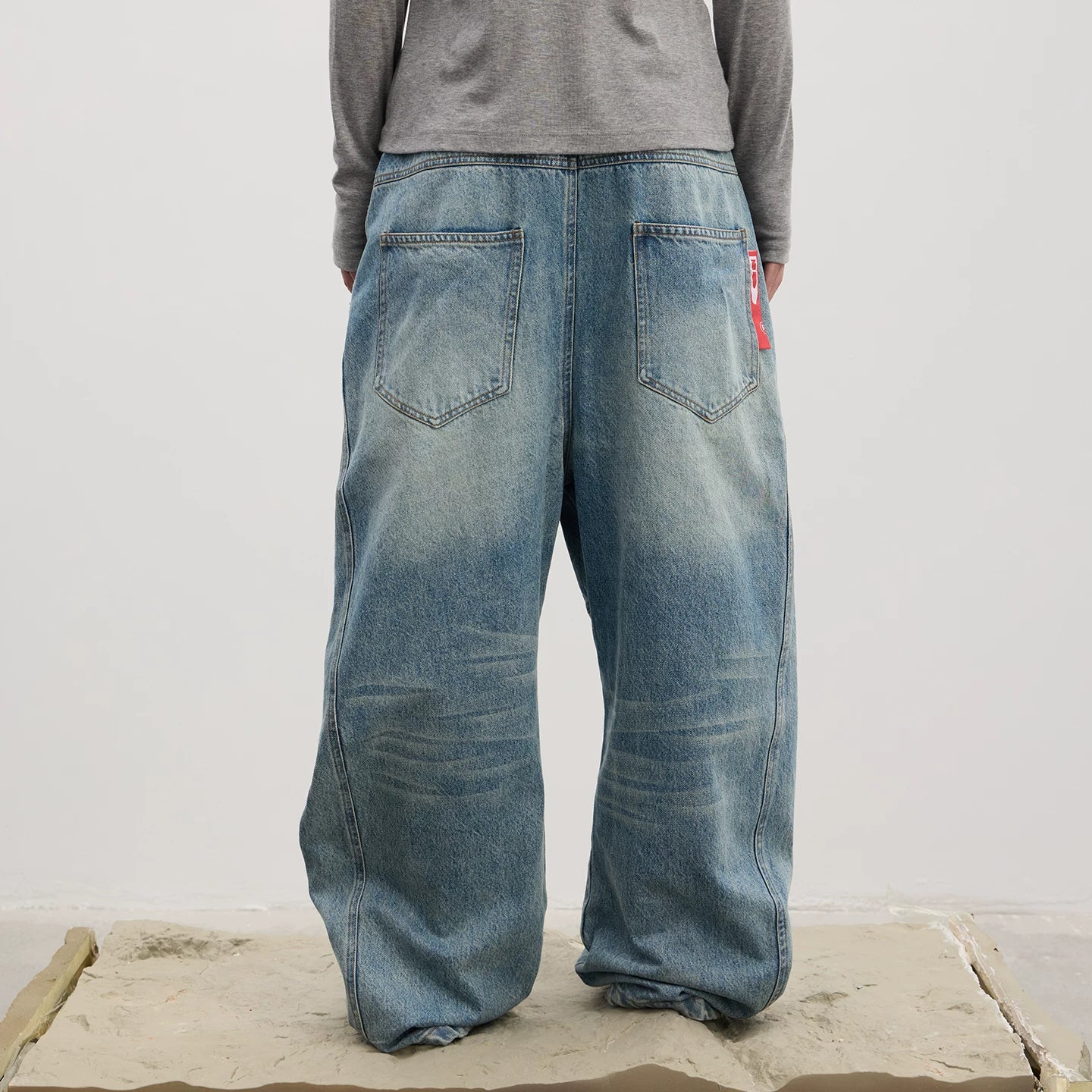 DND4DES American Heavy Industry 3D Cat Beard Washed for Old, Long Buckle Baggy, Curved Knife Jeans, Multi Color