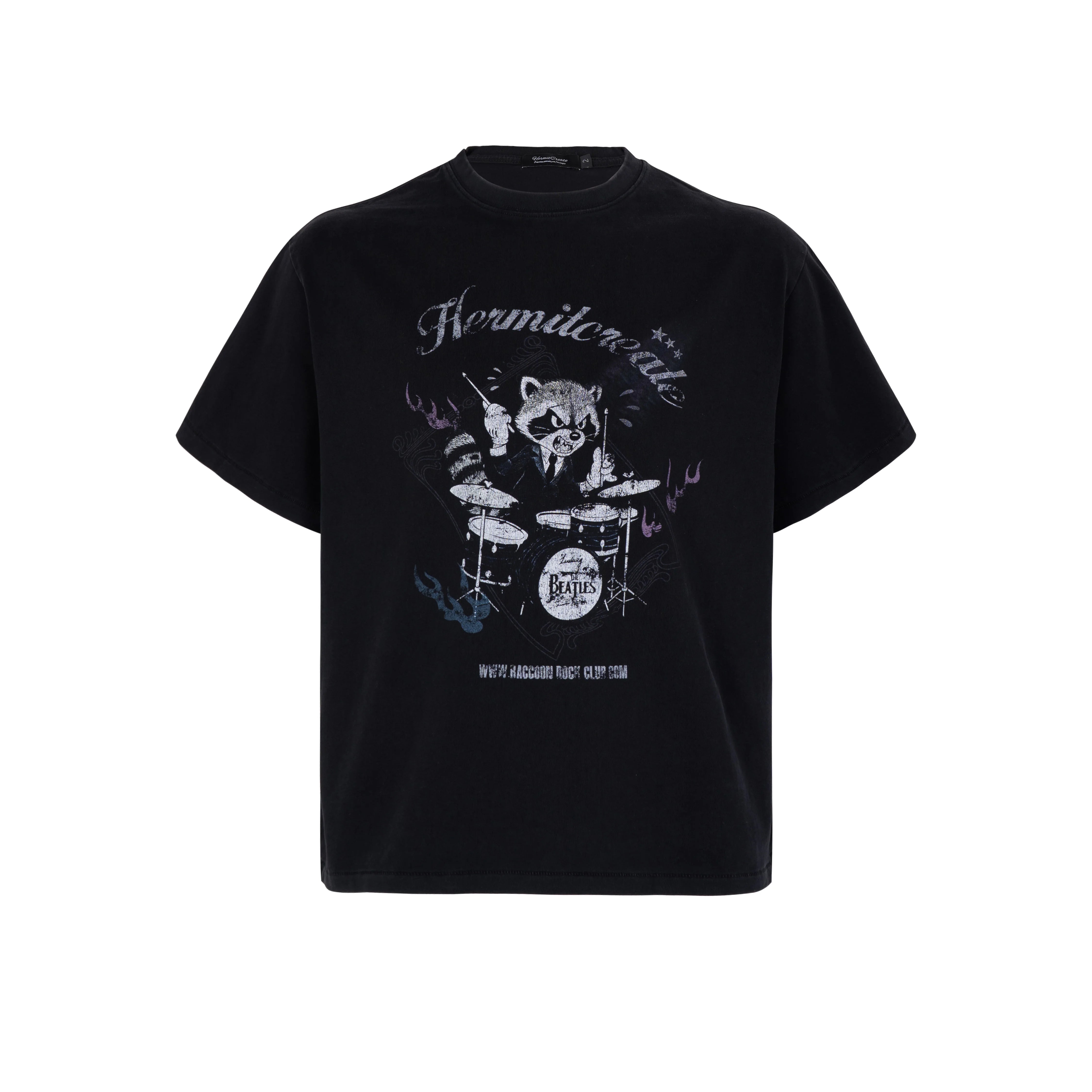 HC/HermitCreate Rock Raccoon Retro Vintage Vintage Short Sleeve Boxy Edition T-shirt